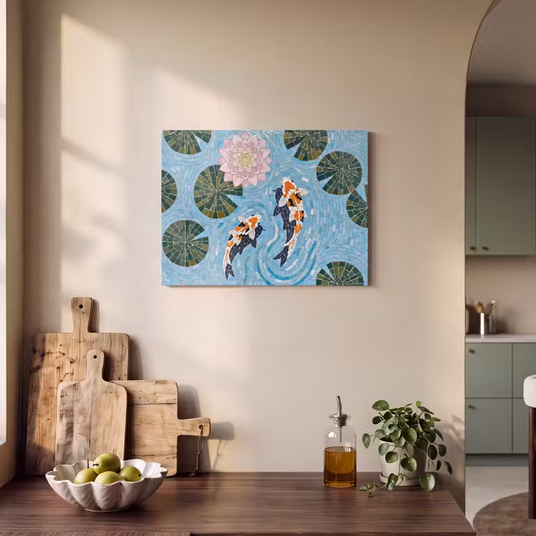 Vis - Water - Natuur - Mozaïek - Blauw PET vilt klein -sfeer2