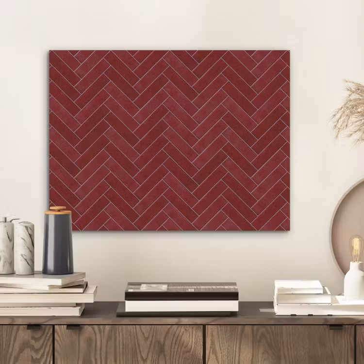 Visgraat - Wandtegel - Bordeaux - Rood PET vilt klein 837 -sfeer1