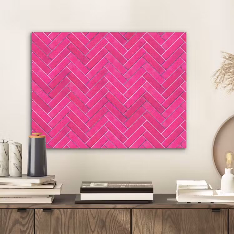 Visgraat - Wandtegel - Fuchsia - Roze PET vilt klein 837 -sfeer1