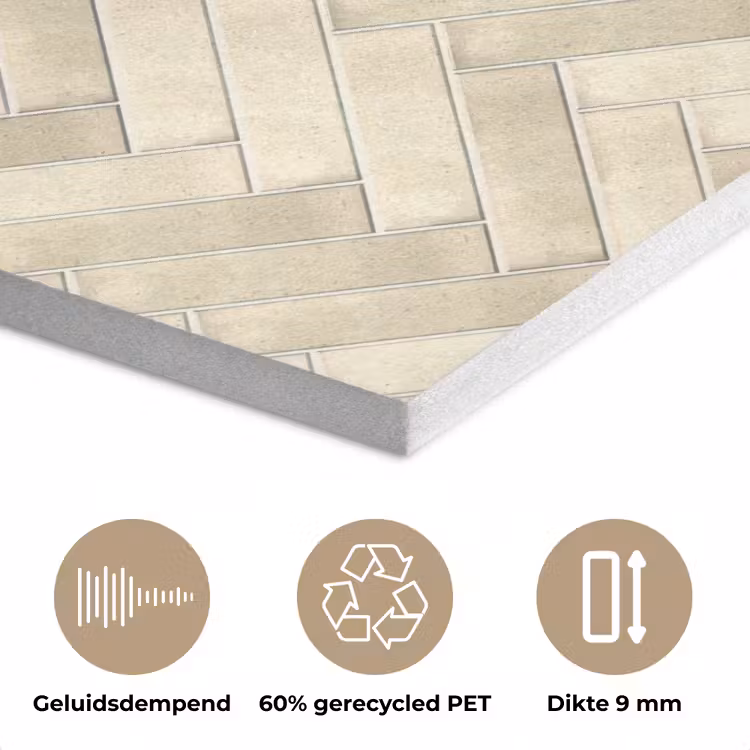 Visgraat - Wandtegel - Licht Beige PET vilt klein 837 -closeup_NL