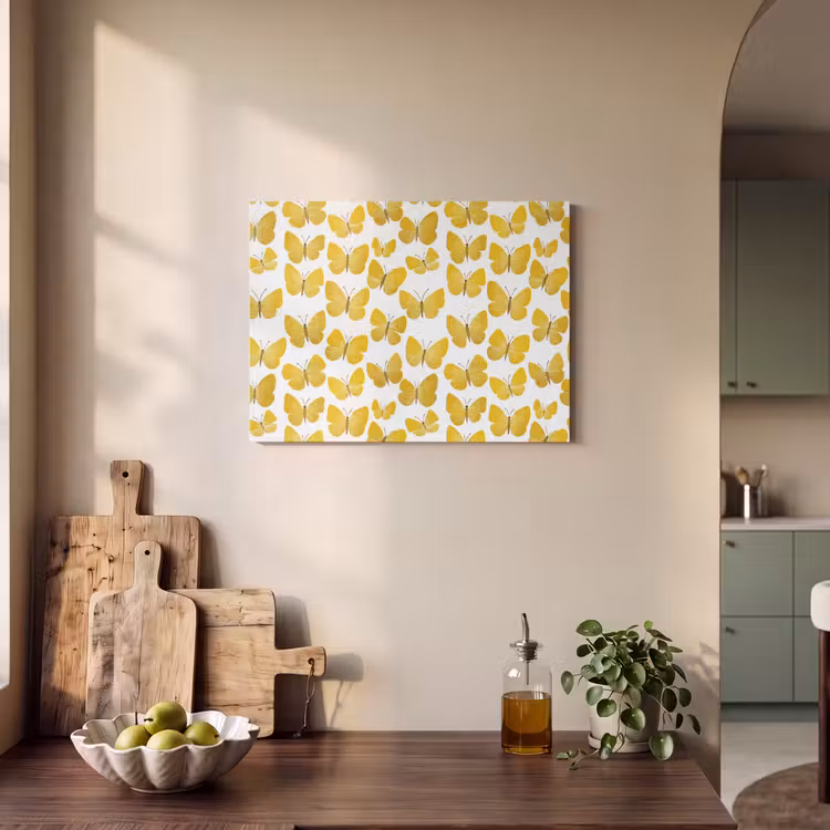 Vlinders - Botanisch - Illustratie - Geel - Wit PET vilt klein 837 -sfeer2