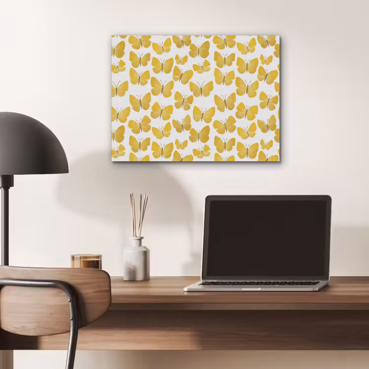 Vlinders - Botanisch - Illustratie - Geel - Wit PET vilt klein 837 -sfeer5