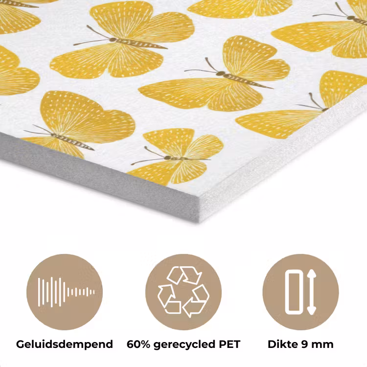 Vlinders - Botanisch - Illustratie - Geel - Wit PET vilt klein 837 -closeup_NL