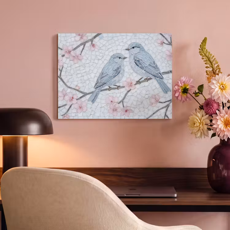 Vogel - Bloemen - Natuur - Mozaïek - Roze PET vilt klein -sfeer3