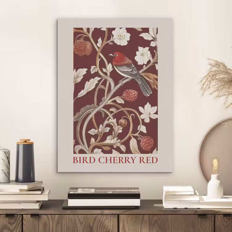 Vogel - Bordeaux - Bloemen - Bessen PET vilt klein -sfeer1