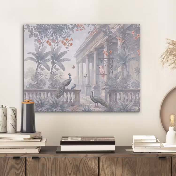 Vogel - Pauw - Architectuur - Klassiek - Groen PET vilt klein -sfeer1