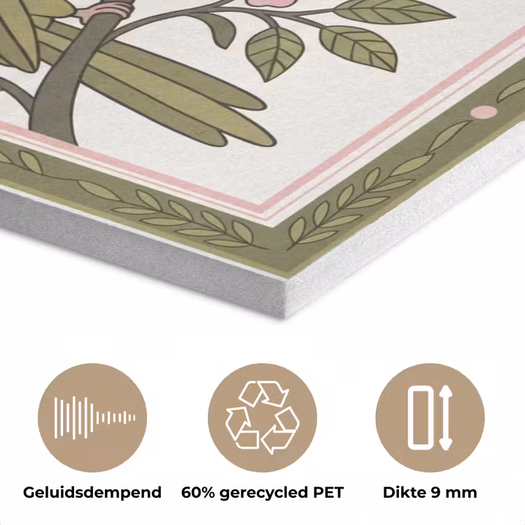 Vogel - Tropisch - Patroon - Decoratief - Groen PET vilt klein -closeup_NL