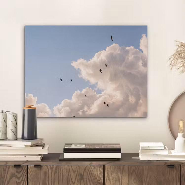 Vogel - Vlucht - Wolken - Natuur - Blauw PET vilt klein -sfeer1