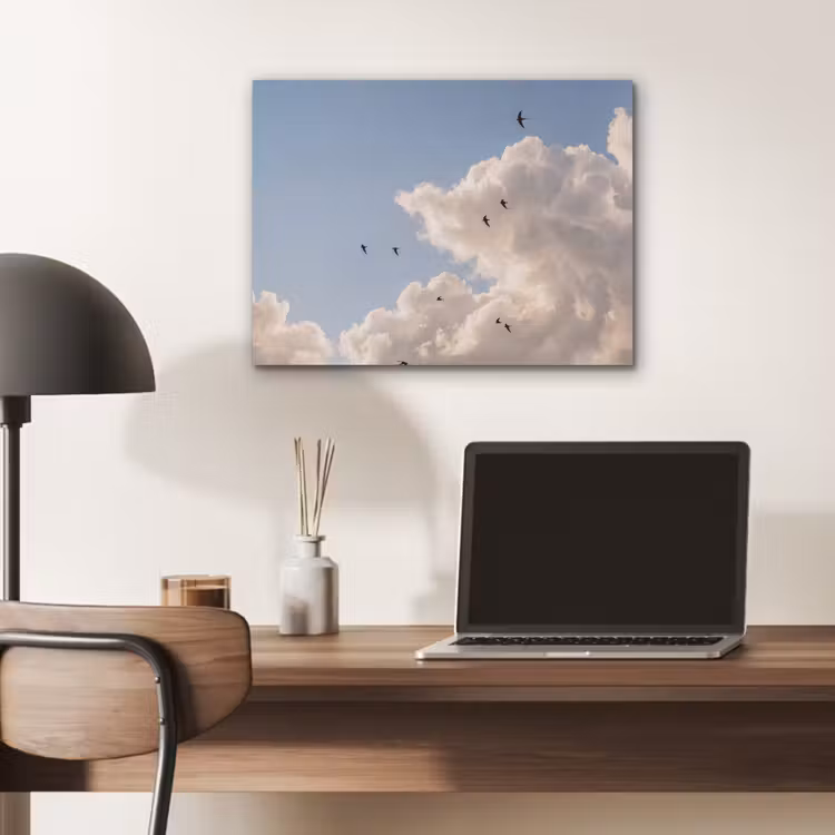 Vogel - Vlucht - Wolken - Natuur - Blauw PET vilt klein -sfeer5