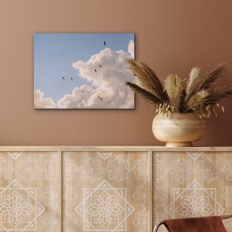 Vogel - Vlucht - Wolken - Natuur - Blauw PET vilt klein -sfeer4