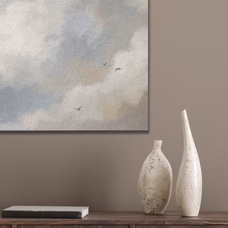 Vogel - Wolken - Natuur - Modern - Grijs PET vilt klein -sfeer6_closeup