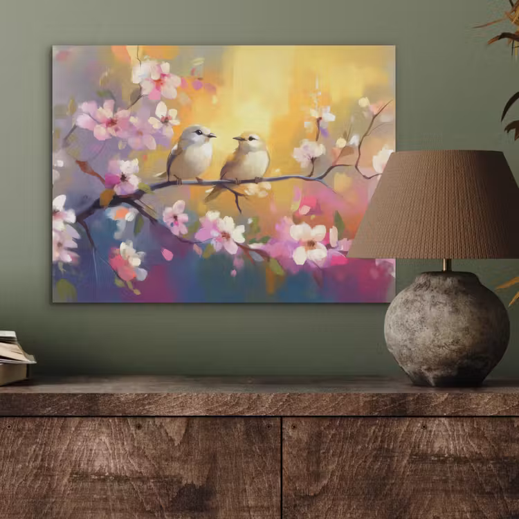 Vogels - Bloemen - Roze PET vilt klein -sfeer2