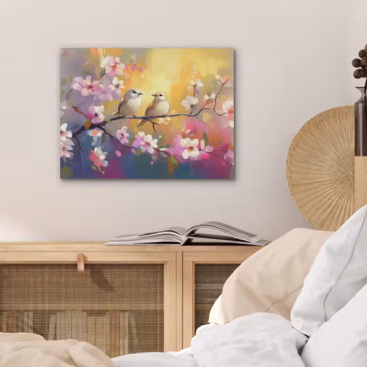Vogels - Bloemen - Roze PET vilt klein -sfeer3
