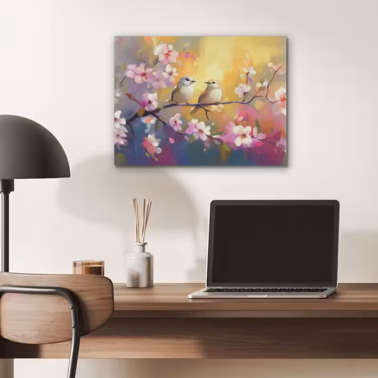 Vogels - Bloemen - Roze PET vilt klein -sfeer5
