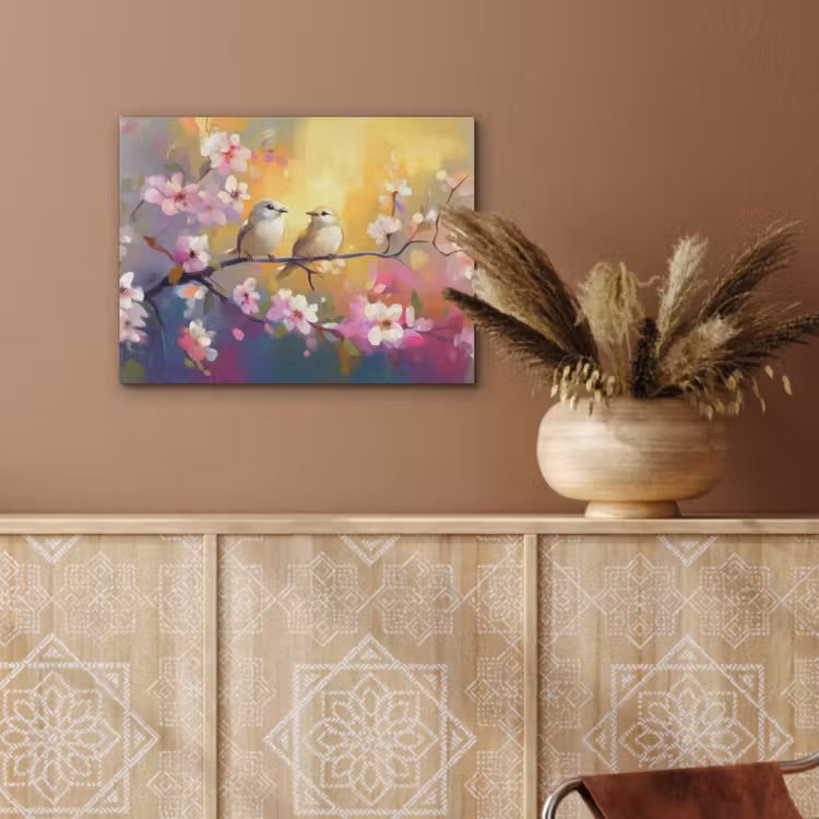 Vogels - Bloemen - Roze PET vilt klein -sfeer4