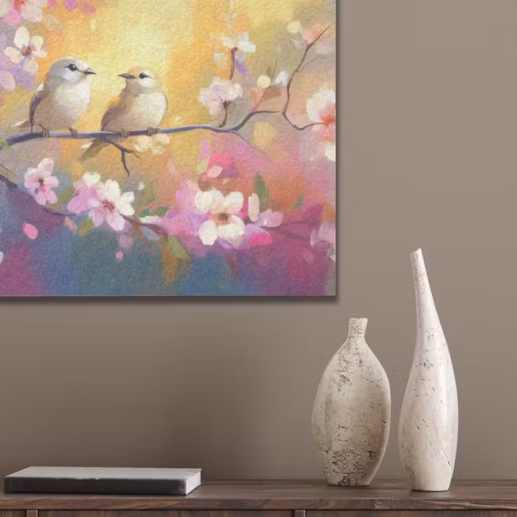 Vogels - Bloemen - Roze PET vilt klein -sfeer6_closeup