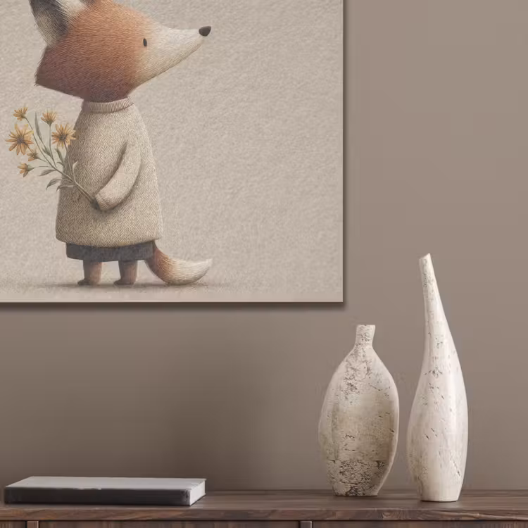 Vos - Gele bloemen - Minimalistisch PET vilt klein -sfeer6_closeup