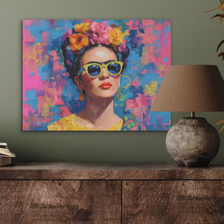 Vrolijk portret - Vrouw - Bloemenkroon PET vilt klein -sfeer2