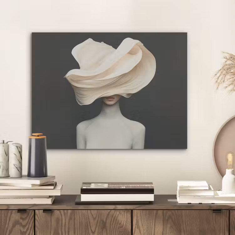 Vrouw - Beige - hoed PET vilt klein -sfeer1