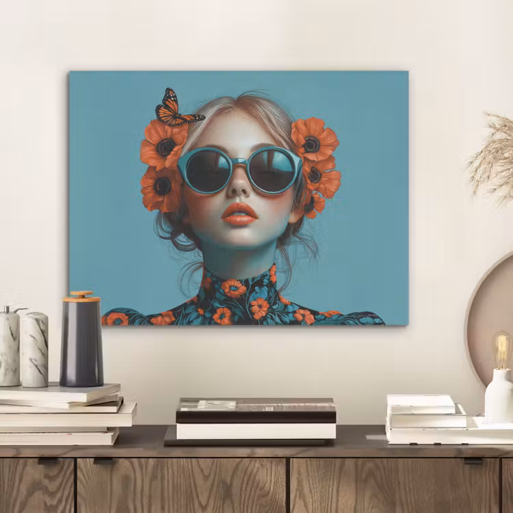 Vrouw - Blauw - Vlinder - Bloemen - Aesthetic PET vilt klein -sfeer1