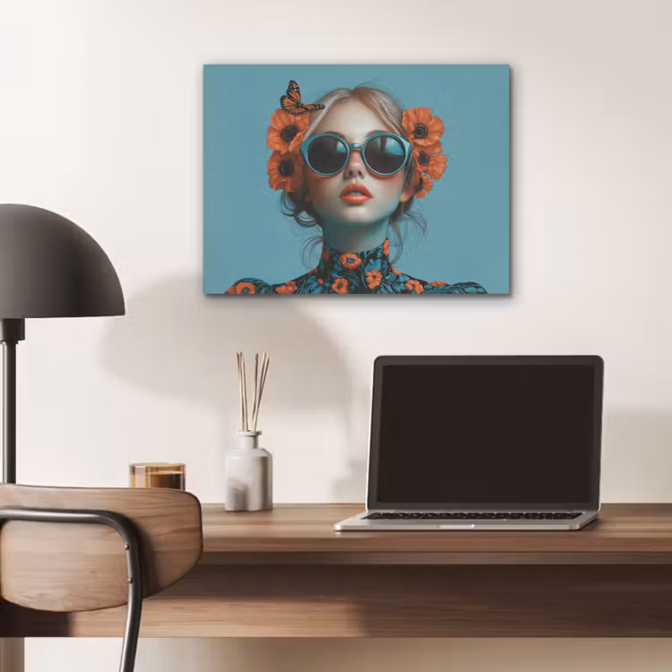 Vrouw - Blauw - Vlinder - Bloemen - Aesthetic PET vilt klein -sfeer5