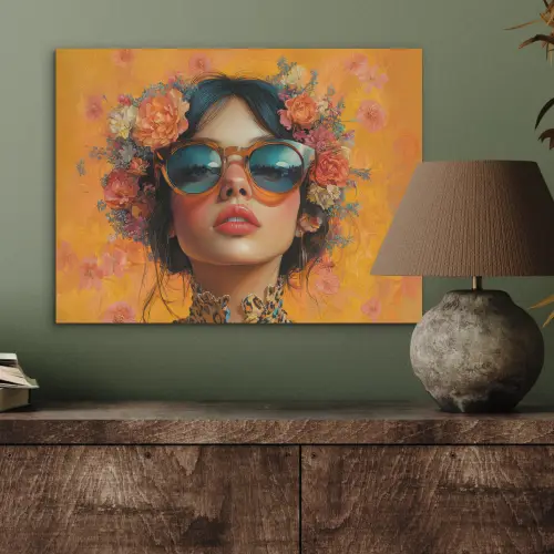 Vrouw - Bloemen - Aesthetic - Oranje PET vilt klein -sfeer2