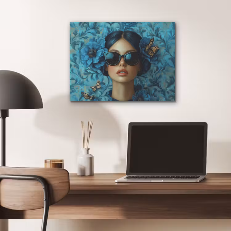 Vrouw - Bloemen - Vlinders - Blauw - Abstract PET vilt klein -sfeer5