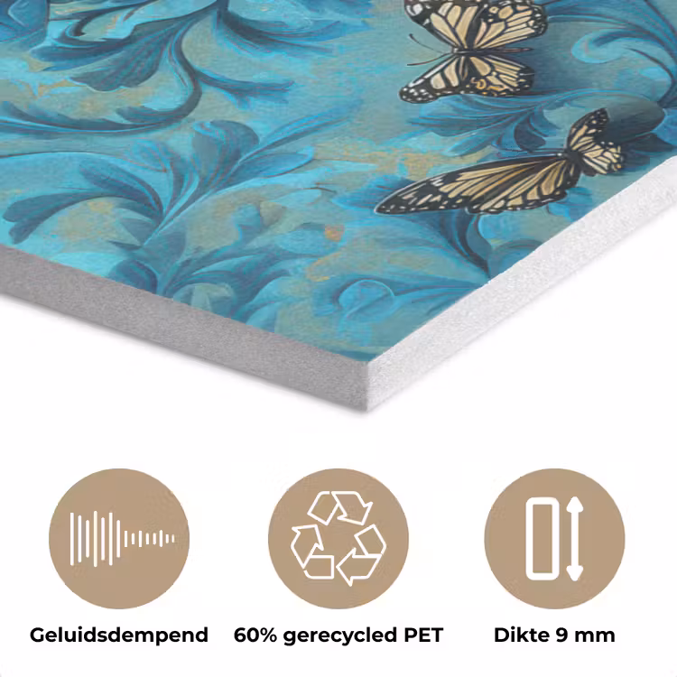 Vrouw - Bloemen - Vlinders - Blauw - Abstract PET vilt klein -closeup_NL