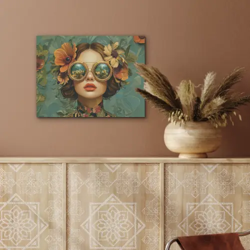 Vrouw - Bloemen - Vlinders - Natuur - Vintage PET vilt klein -sfeer4