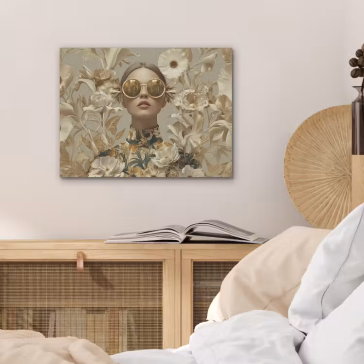 Vrouw - Bloemen - Zonnebril - Wit PET vilt klein -sfeer3