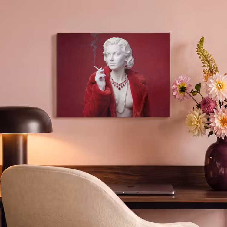 Vrouw - Bontjas - Mode - Klassiek - Rood PET vilt klein -sfeer3