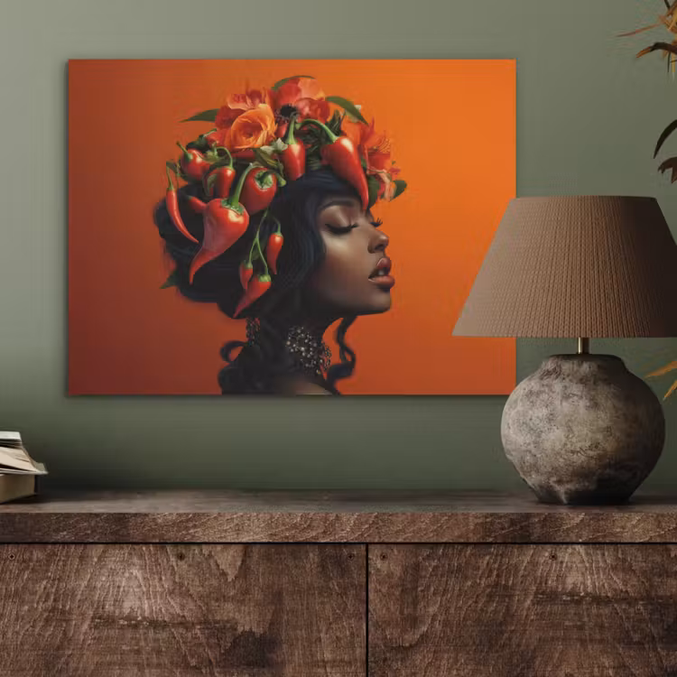 Vrouw - Chilipepers - Pepers - Bloemen PET vilt klein -sfeer2