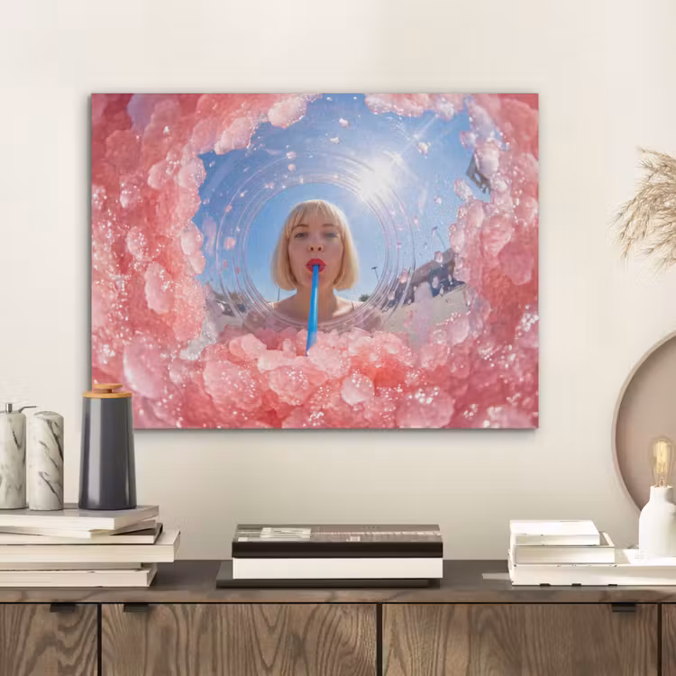 Vrouw - Drank - Zomer - Roze - Blauw PET vilt klein -sfeer1
