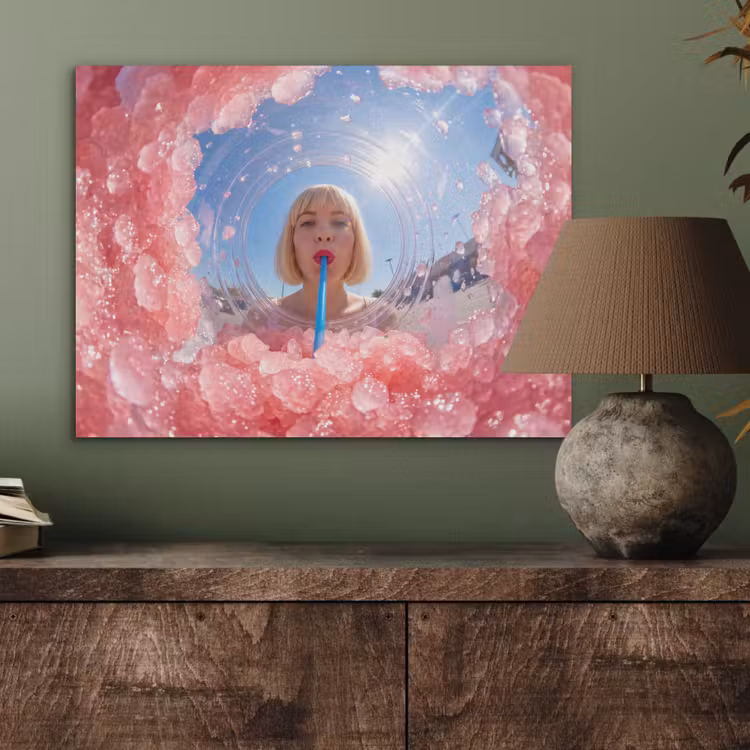 Vrouw - Drank - Zomer - Roze - Blauw PET vilt klein -sfeer2