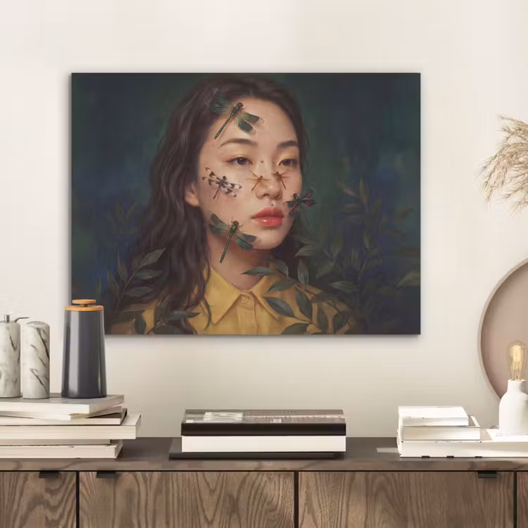 Vrouw - Insecten - Natuur - Portret - Groen PET vilt klein -sfeer1