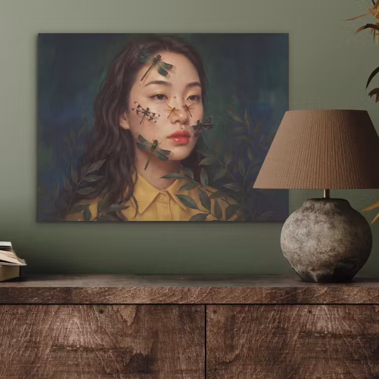 Vrouw - Insecten - Natuur - Portret - Groen PET vilt klein -sfeer2