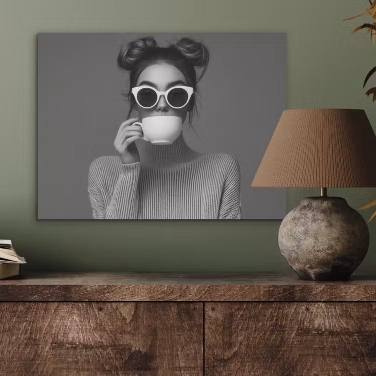 Vrouw - Koffie - Zwart - Wit PET vilt klein -sfeer2