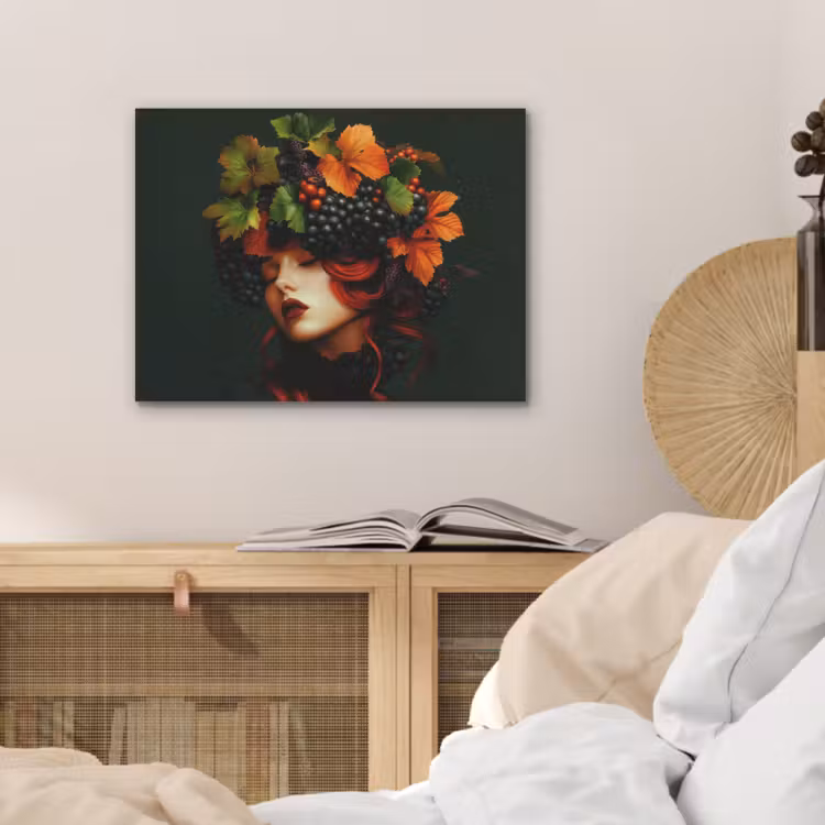 Vrouw - Rood - Groen - Druiven PET vilt klein -sfeer3