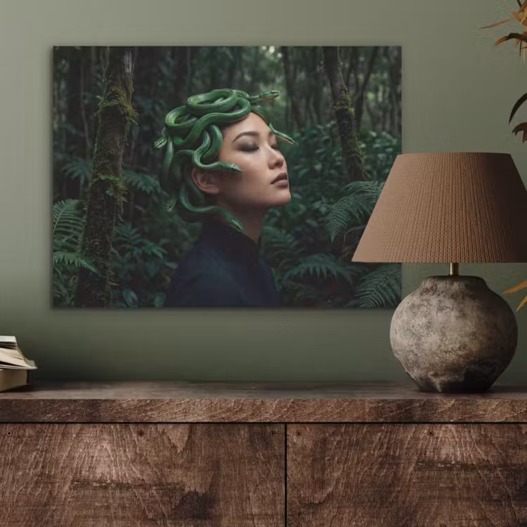 Vrouw - Slang - Natuur - Mystiek - Groen PET vilt klein -sfeer2
