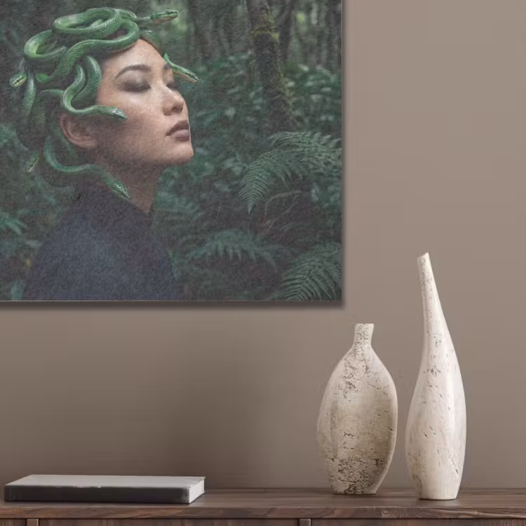 Vrouw - Slang - Natuur - Mystiek - Groen PET vilt klein -sfeer6_closeup