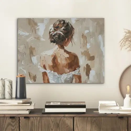 Vrouw - Verf - Abstract - Beige - Modern PET vilt klein -sfeer1