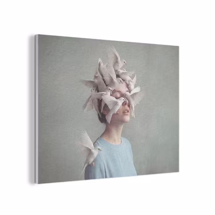 Vrouw - Vogels - Abstract - Modern - Wit PET vilt klein -3d