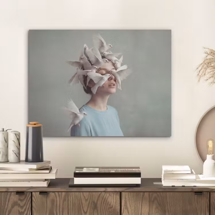 Vrouw - Vogels - Abstract - Modern - Wit PET vilt klein -sfeer1