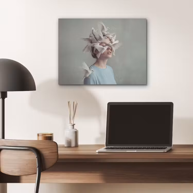 Vrouw - Vogels - Abstract - Modern - Wit PET vilt klein -sfeer5