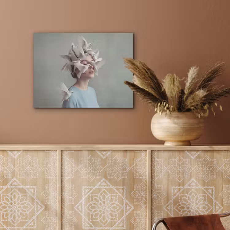 Vrouw - Vogels - Abstract - Modern - Wit PET vilt klein -sfeer4