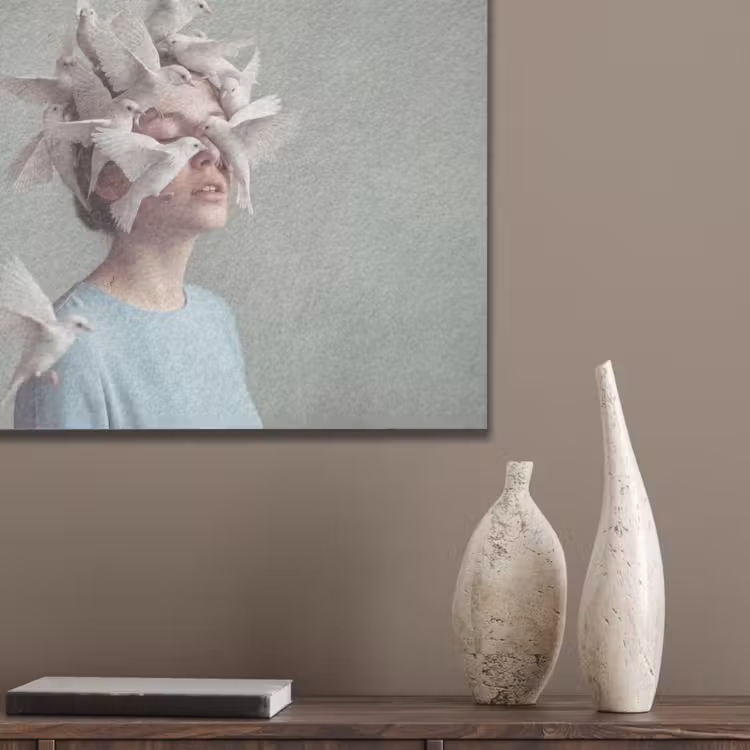 Vrouw - Vogels - Abstract - Modern - Wit PET vilt klein -sfeer6_closeup