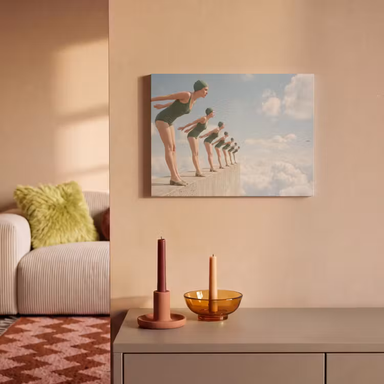 Akoestisch schilderij - Vrouwen - Duikhouding - Wolken - Vrouwen - Duikhouding - Wolken PET vilt klein