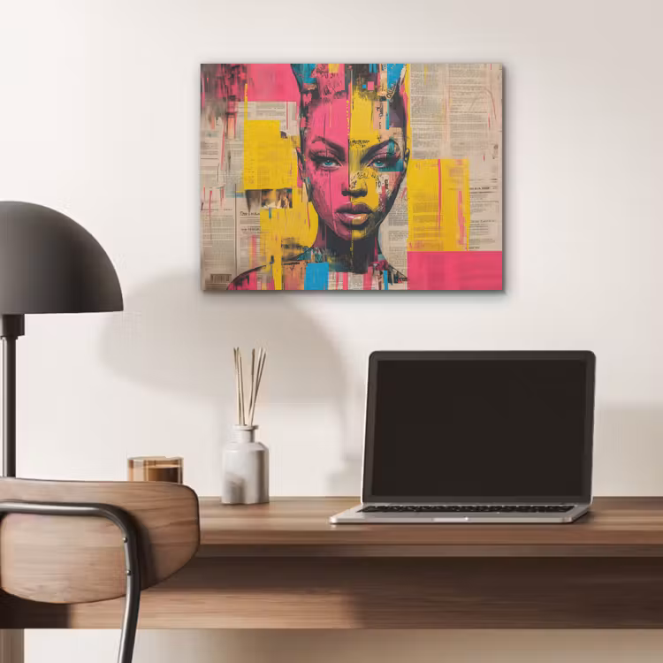 Vrouwengezicht - Krantenpapier - Abstract - Roze PET vilt klein -sfeer5