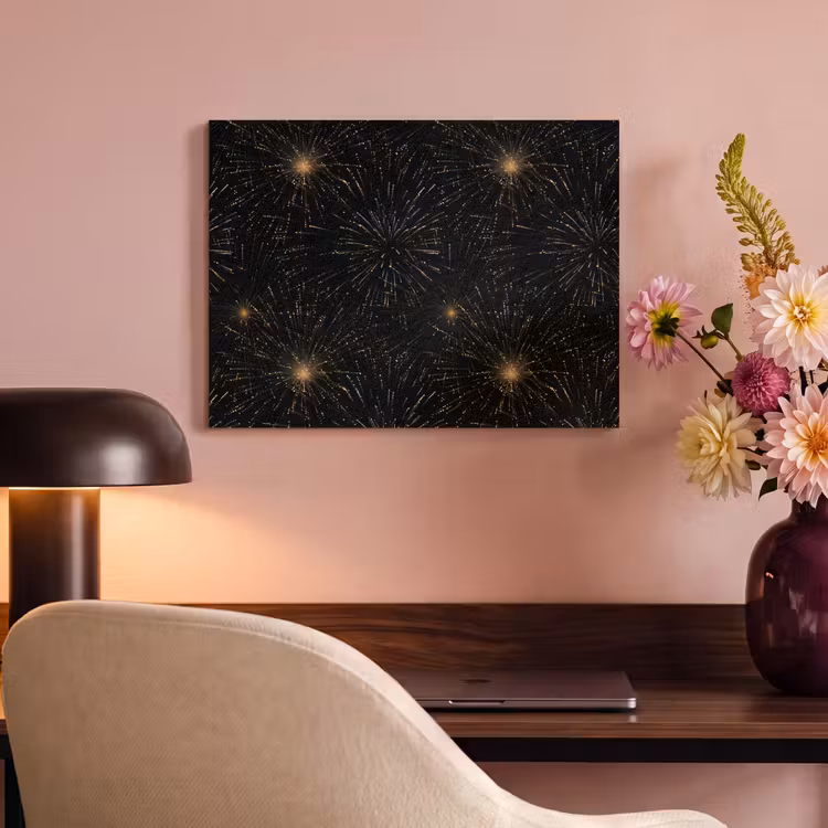 Vuurwerk - Patroon - Feestelijk - Goud - Zwart PET vilt klein 837 -sfeer3