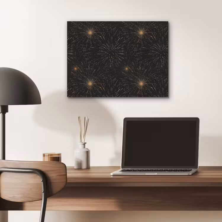 Vuurwerk - Patroon - Feestelijk - Goud - Zwart PET vilt klein 837 -sfeer5
